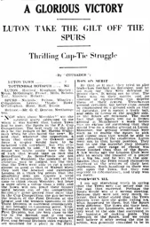 Match Report: Luton Town FC vs Tottenham Hotspur (28th Jan 1933)