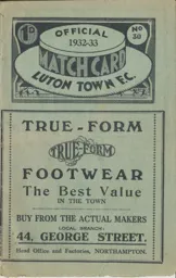Programme: Luton Town FC vs Tottenham Hotspur (28th Jan 1933)