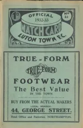 Programme: Luton Town FC vs Brentford (1st Feb 1933)