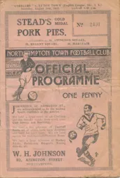 Programme: Northampton Town vs Luton Town FC (26th Aug 1933)