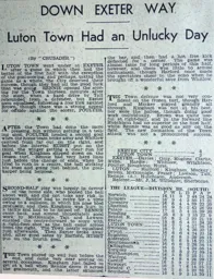 Match Report: Exeter City vs Luton Town FC (9th Dec 1933)