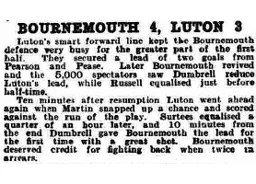 Match Report: Bournemouth vs Luton Town FC (23rd Dec 1933)