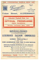 Programme: Aldershot vs Luton Town FC (25th Dec 1933)