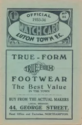 Programme: Luton Town FC vs Northampton Town (30th Dec 1933)