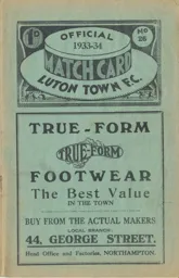 Programme: Luton Town FC vs Arsenal (13th Jan 1934)