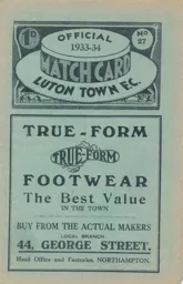 Programme: Luton Town FC vs Queens Park Rangers (20th Jan 1934)