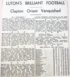 Match Report: Luton Town FC vs Clapton Orient (17th Feb 1934)