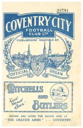 Programme: Coventry City vs Luton Town FC (17th Mar 1934)