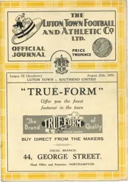 Programme: Luton Town FC vs Southend United (25th Aug 1934)