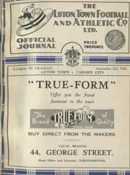 Programme: Luton Town FC vs Cardiff City (3rd Sep 1934)