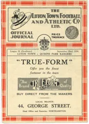 Programme: Luton Town FC vs Queens Park Rangers (22nd Sep 1934)