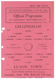 Programme: Gillingham vs Luton Town FC (26th Sep 1934)