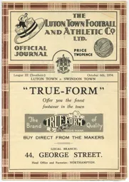 Programme: Luton Town FC vs Swindon Town (6th Oct 1934)