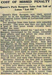 Match Report: Queens Park Rangers vs Luton Town FC (18th Oct 1934)