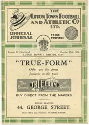 Programme: Luton Town FC vs Bristol City (27th Oct 1934)