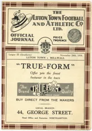 Programme: Luton Town FC vs Millwall (24th Nov 1934)