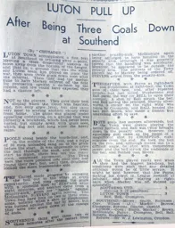 Match Report: Southend United vs Luton Town FC (29th Dec 1934)