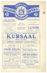 Programme: Southend United vs Luton Town FC (29th Dec 1934)