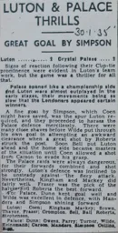 Match Report: Luton Town FC vs Crystal Palace (30th Jan 1935)