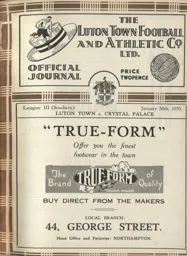 Programme: Luton Town FC vs Crystal Palace (30th Jan 1935)