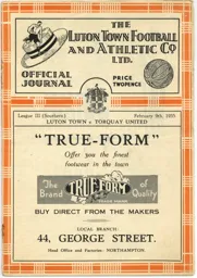 Programme: Luton Town FC vs Torquay United (9th Feb 1935)