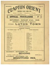 Programme: Clapton Orient vs Luton Town FC (31st Aug 1935)