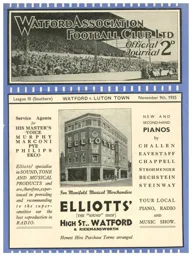 Programme: Watford vs Luton Town FC (9th Nov 1935)