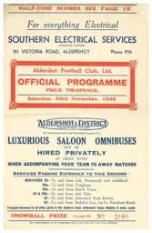 Programme: Aldershot vs Luton Town FC (23rd Nov 1935)