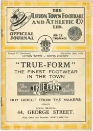 Programme: Luton Town FC vs Notts County (26th Dec 1935)