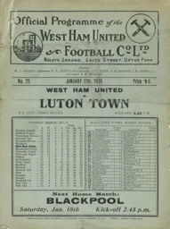 Programme: West Ham United vs Luton Town FC (11th Jan 1936)