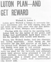 Match Report: Walsall vs Luton Town FC (31st Aug 1936)