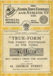 Programme: Luton Town FC vs Walsall (7th Sep 1936)