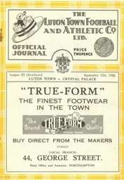 Programme: Luton Town FC vs Crystal Palace (12th Sep 1936)