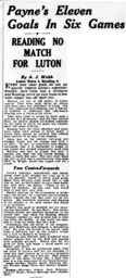 Match Report: Luton Town FC vs Reading (26th Sep 1936)