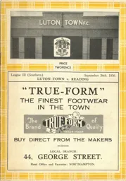 Programme: Luton Town FC vs Reading (26th Sep 1936)