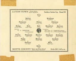 Programme: Luton Town FC vs Notts County (11th Nov 1936)