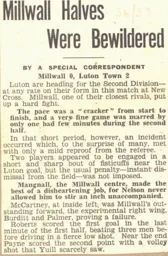 Match Report: Millwall vs Luton Town FC (21st Nov 1936)