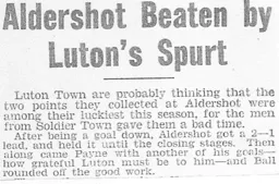 Match Report: Aldershot vs Luton Town FC (5th Dec 1936)