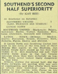 Match Report: Southend United vs Luton Town FC (26th Dec 1936)