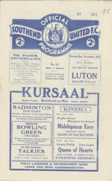 Programme: Southend United vs Luton Town FC (26th Dec 1936)