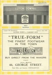 Programme: Luton Town FC vs Cardiff City (2nd Jan 1937)