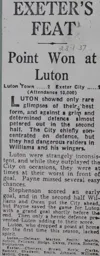 Match Report: Luton Town FC vs Exeter City (23rd Jan 1937)