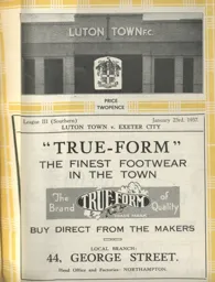 Programme: Luton Town FC vs Exeter City (23rd Jan 1937)