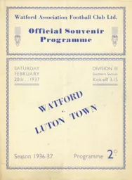 Programme: Watford vs Luton Town FC (20th Feb 1937)