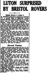 Match Report: Bristol Rovers vs Luton Town FC (20th Mar 1937)