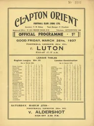 Programme: Clapton Orient vs Luton Town FC (26th Mar 1937)