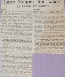 Match Report: Luton Town FC vs Millwall (27th Mar 1937)