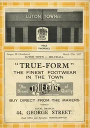 Programme: Luton Town FC vs Millwall (27th Mar 1937)