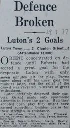 Match Report: Luton Town FC vs Clapton Orient (29th Mar 1937)
