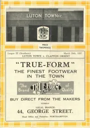 Programme: Luton Town FC vs Clapton Orient (29th Mar 1937)